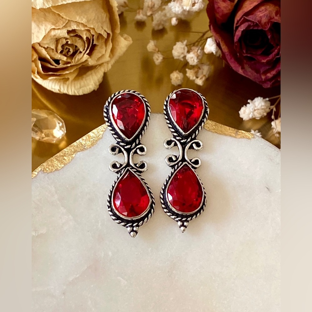 Garnet Handcrafted Stud Earrings - image 1